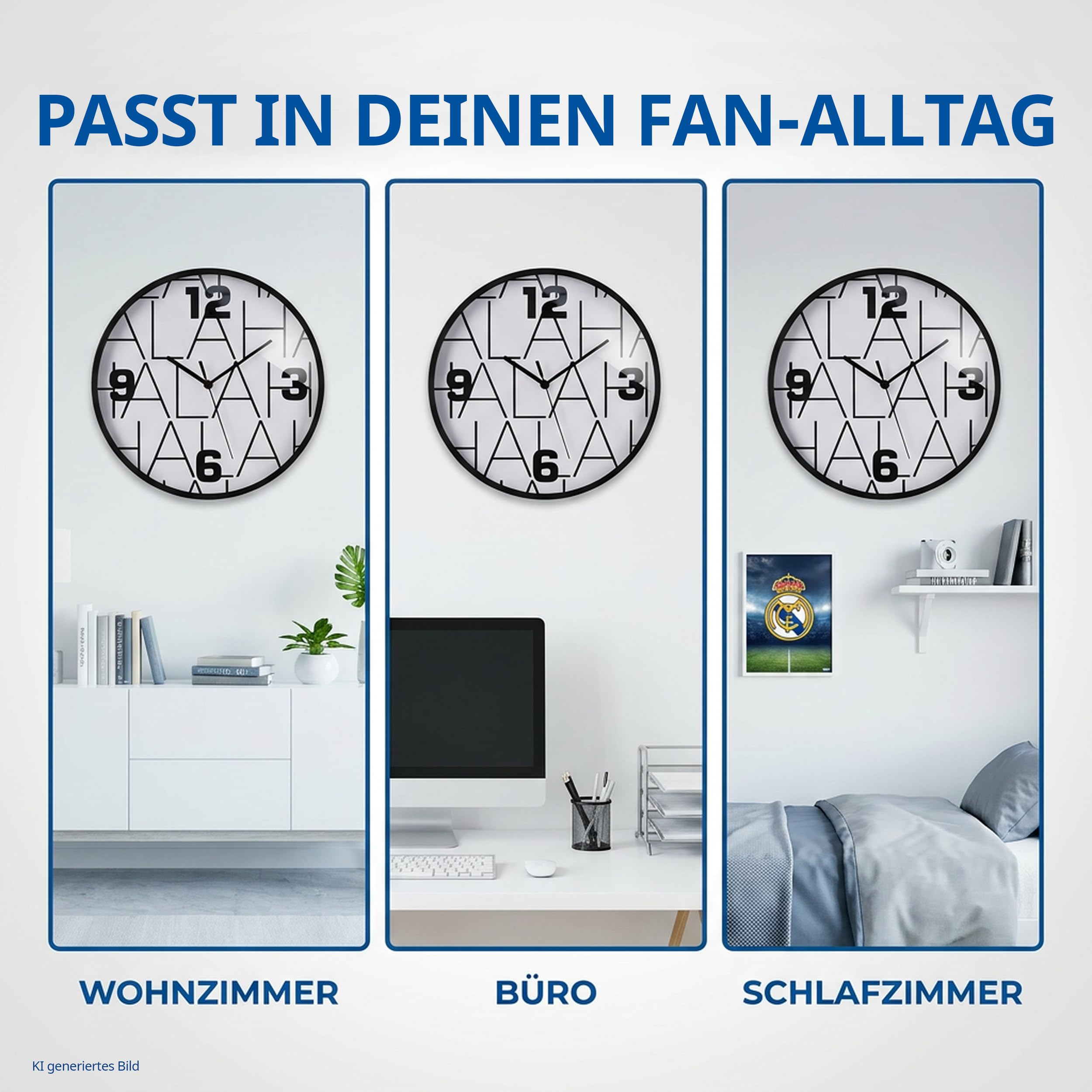 bresser-horloge-murale-real-madrid-25-cm-hala-madrid-noir-et-blanc image 5