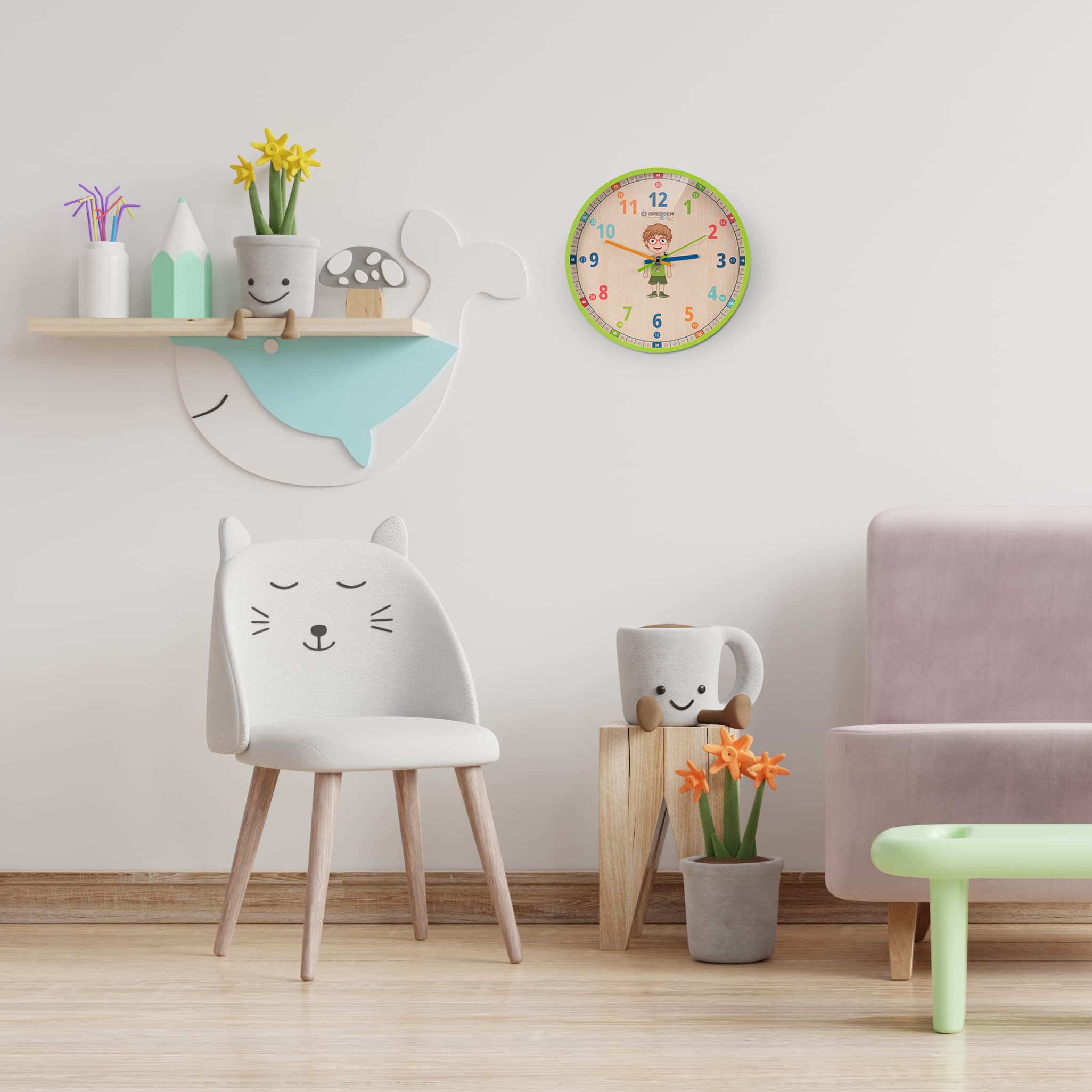 bresser-junior-horloge-murale-enfant-silencieuse-25-cm-motif-flora-luna-lukas-ve image 3