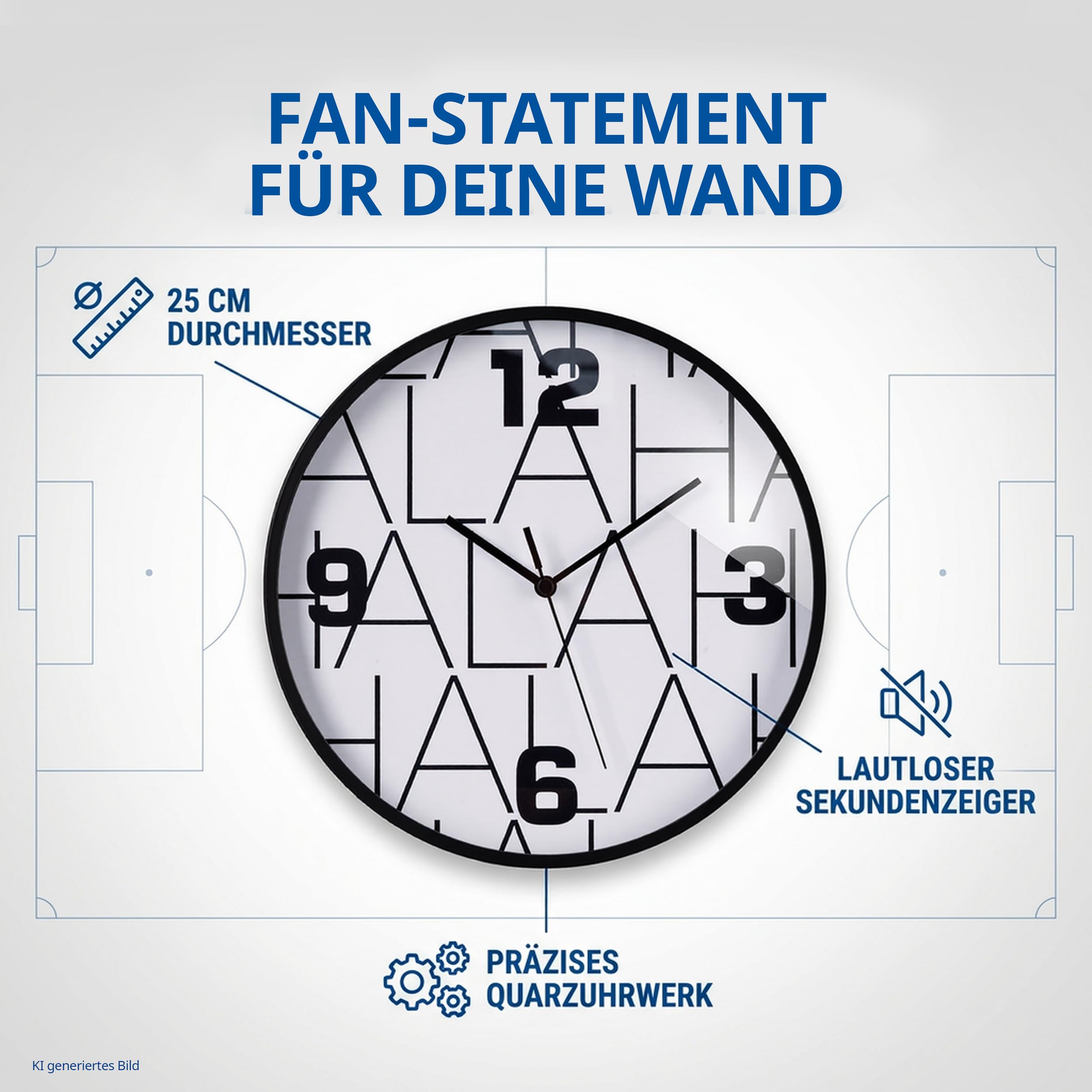 bresser-horloge-murale-real-madrid-25-cm-hala-madrid-noir-et-blanc image 3