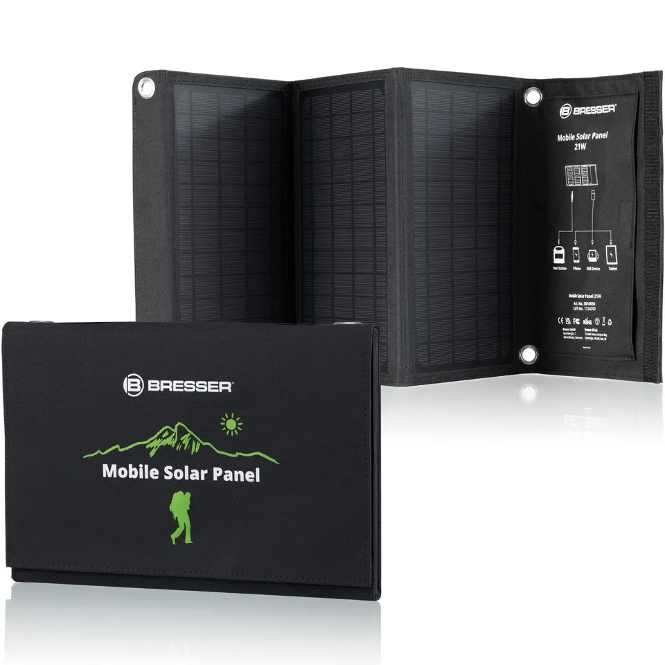 bresser-chargeur-solaire-portable-pliable-21-w-solarix-avec-usb-a-et-sortie-dc image 1