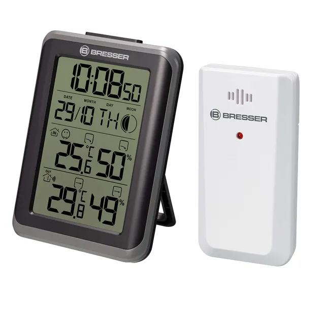 bresser-myclimate-thermo-hygrom-tre-avec-heure-date-phases-lune-et-r-veil-noir image 1