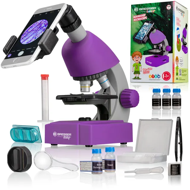 bresser-junior-microscope-enfants-40x-640x-led-support-smartphone-violet image 1
