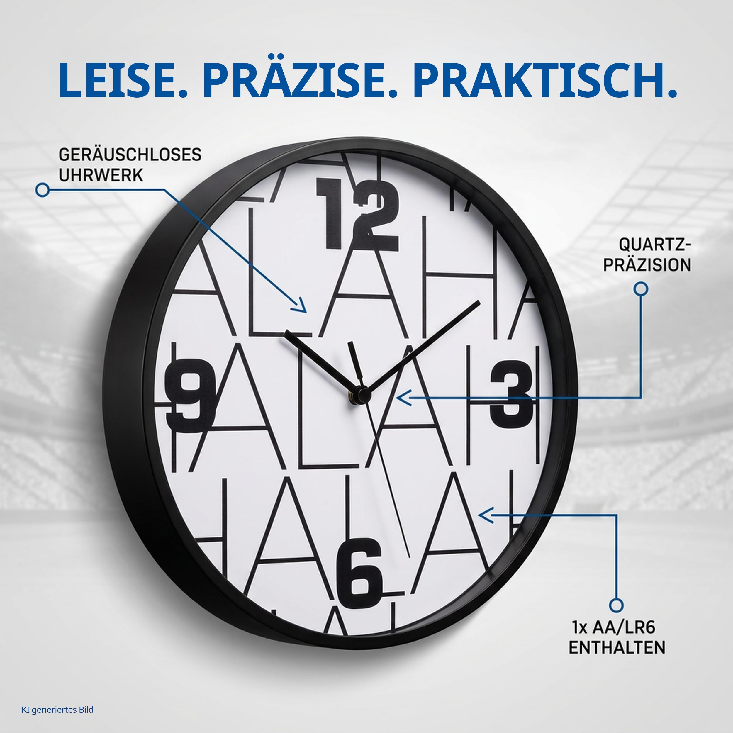 bresser-horloge-murale-real-madrid-25-cm-hala-madrid-noir-et-blanc image 6