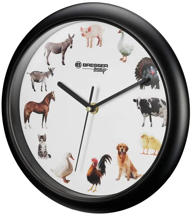 bresser-8880801-horloge-murale-enfant-avec-12-cris-d-animaux-25-cm image 1
