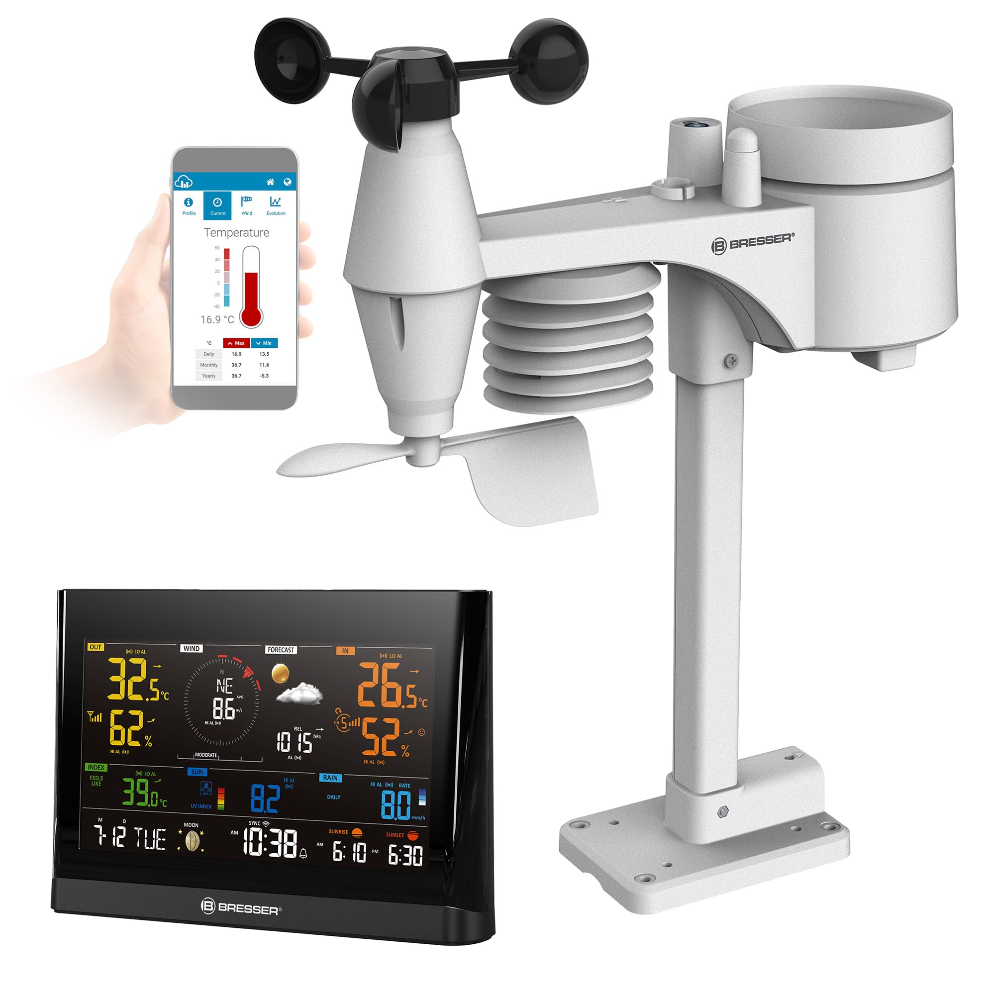 bresser-station-m-t-o-wi-fi-comfort-noire-avec-capteur-professionnel-7-en-1-et-c image 1