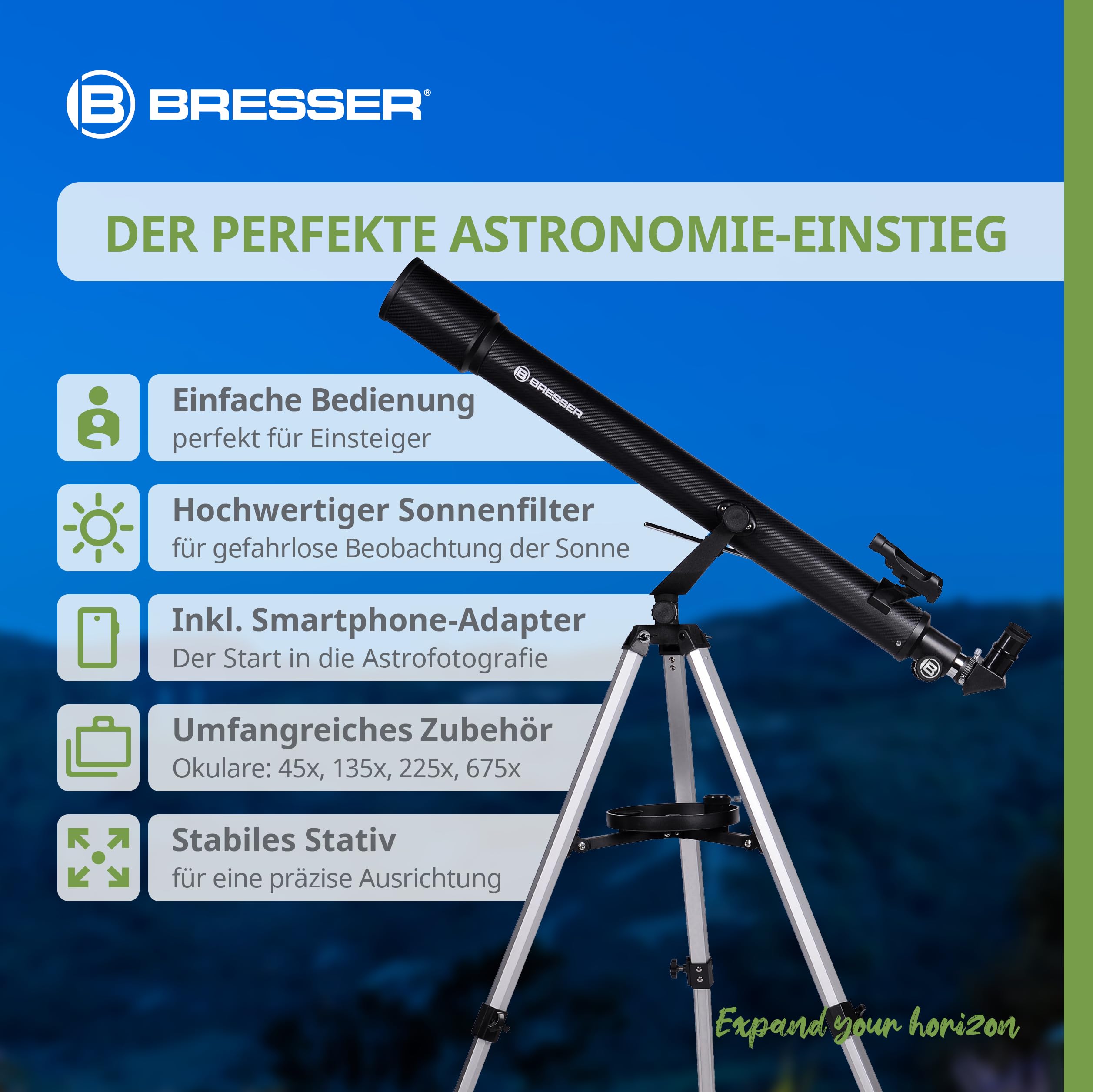bresser-sirius-70-900-az-t-lescope-r-fracteur-avec-adaptateur-smartphone image 2