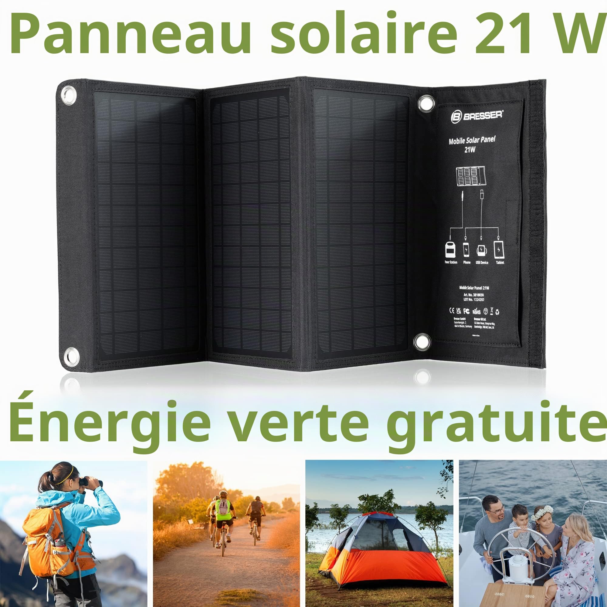 bresser-chargeur-solaire-portable-pliable-21-w-solarix-avec-usb-a-et-sortie-dc image 2
